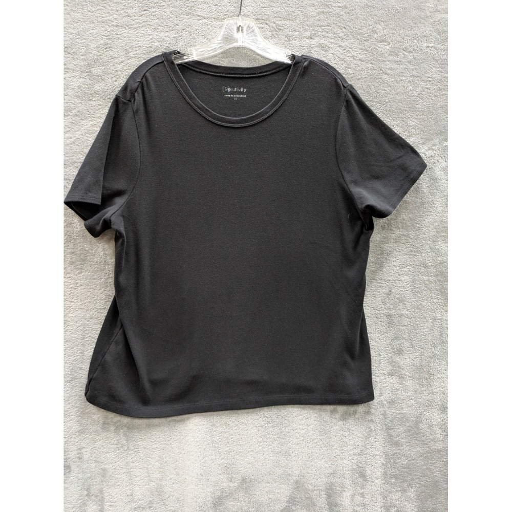 Minimalist Crewneck T-Shirt Womens 1X Black Short Sleeve Basic Tee‎